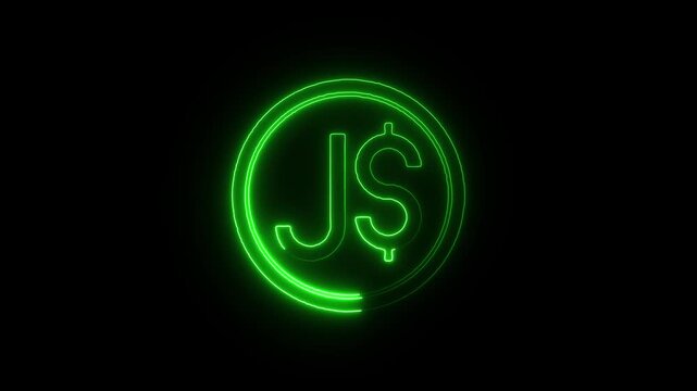 Flicker neon vedio js lettering logo glowing in a circle against black background a green showcasing the initials js encircled by line