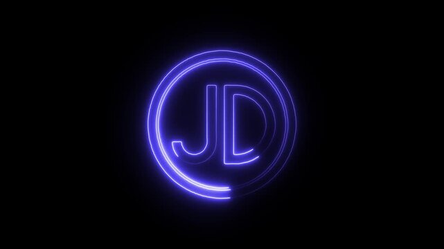 Flicker neon vedio blue circular monogram logo a stylish light effect forming a design on dark background glowing circle electric light design