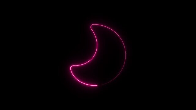 Flicker neon vedio glowing pink crescent moon shape light sign a stylized illuminated by against a pitch black background luminous moon night symbol night light abstract glow