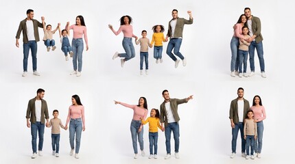 Obraz premium Set Of Happy Family Portraits With Parents And Children Isolated On White Background