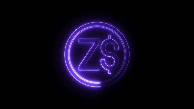 Flicker neon vedio violet purple glowing neon circle with dollar symbol a light displaying a sign encapsulated within circular border