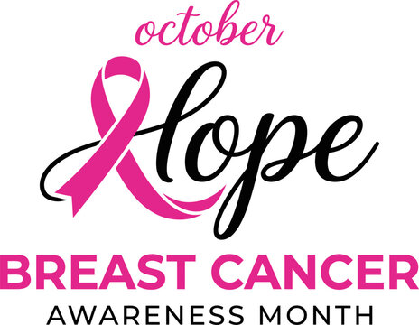 Pink ribbon breast cancer awareness month vector illustration featuring stylized typography and a supportive message for global health awareness campaigns