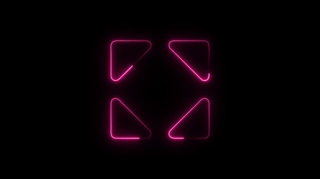 Flicker neon vedio pink neon corner frame on dark background a showing four framing elements moving on a pitch black glowing borders abstract modern