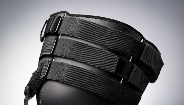 black protective knee pad with cushioned padding and adjustable straps