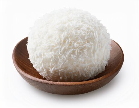 coconut laddu white coconut flakes coating a round sweet isolated