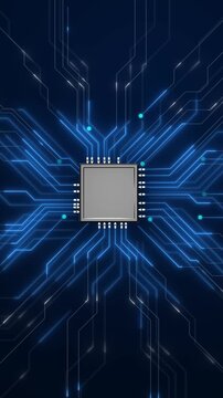 Animated microchip with digital circuit lines and digital conections
