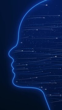 ai data stream flowing from human head outline
