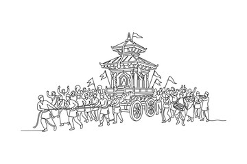 Fototapeta premium Black and White Line Art Illustration of a Traditional Temple Chariot Procession
