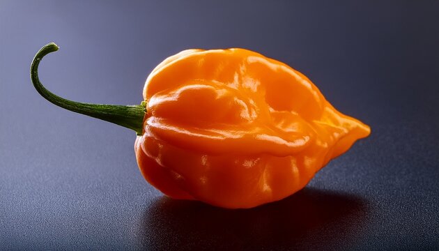 single orange habanero chili pepper closeup