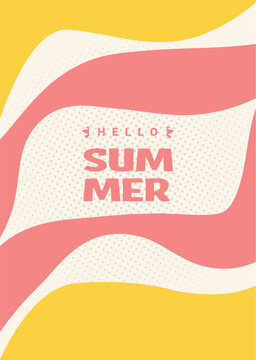Summer Poster Abstract Wavy Background With Hello Summer Typography, Retro Pop Art Design, Minimal Decorative Pattern And Vibrant Seasonal Aesthetic