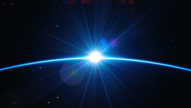 Radiant cosmic explosion with bright central light and blue energy beams