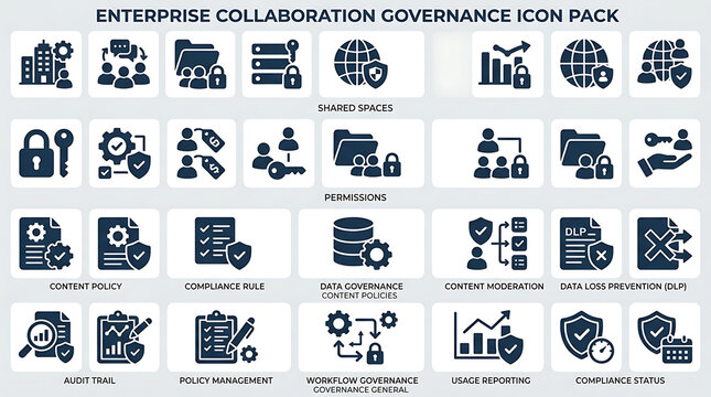 Modern Icon Collection for Enterprise Collaboration, Governance, Policy Management, Data Security, and Business Compliance in Digital Environments