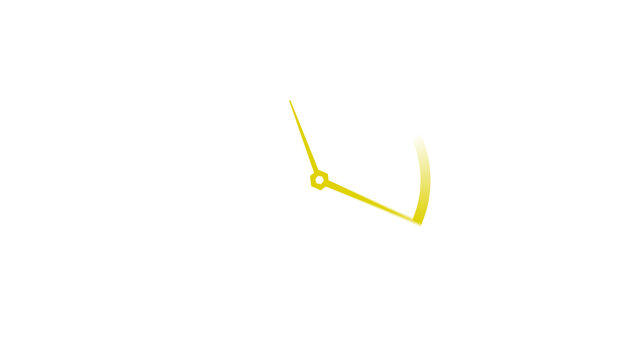 Bright yellow neon clock indicator arm with curved arc isolated on transparent background
