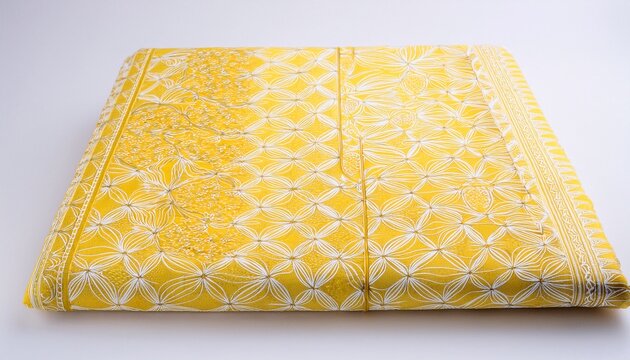 a yellow and white patterned book cover with a white background