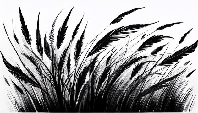 black ink brush strokes of stylized grass on a white background
