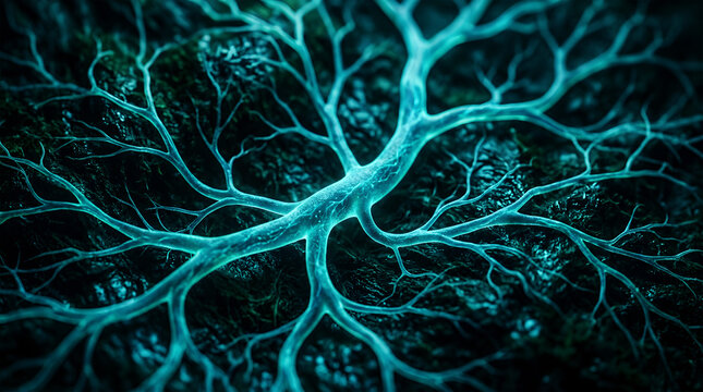 Abstract neural network glowing blue connections digital technology background