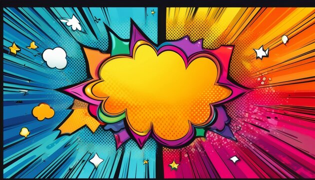 comic speech bubble burst frames with colorful pop art style