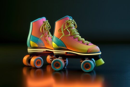 Pair of retro roller skates with neon lights