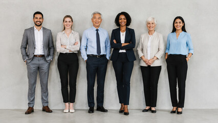 Obraz premium Diverse multigenerational executives standing against concrete wall