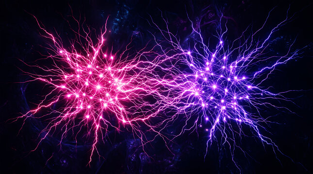 Abstract energetic explosion of pink and purple light particles