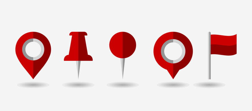 Various red map markers and pins showcase their use for location and navigation