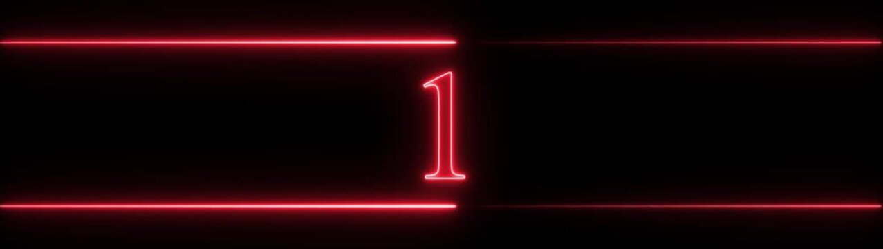 Glowing neon lines and neon countdown from 6 to 0 seconds , animation on a black bckground video.