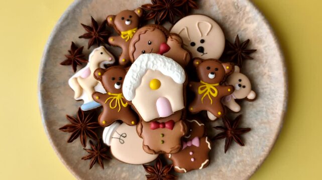 Sweet, colorful, homemade Christmas gingerbread cookies. Christmas gingerbread cookies