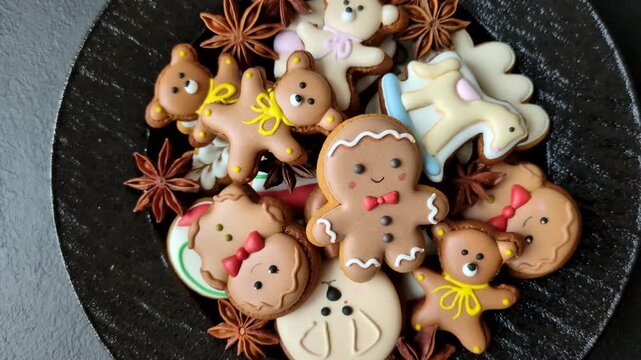 Sweet, colorful, homemade Christmas gingerbread cookies. Christmas gingerbread cookies