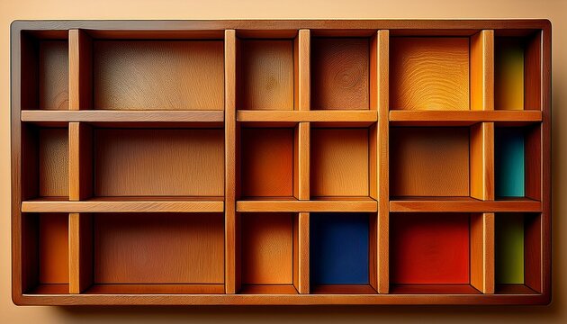wooden display case with nine grid squares for organization