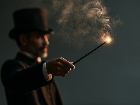 Magician in top hat with smoking wand.