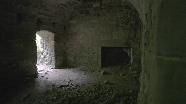 Dark rooms beneath Twizel castle on the Scottish borders