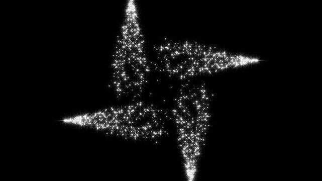 Glowing line love shape animation, Bright twinkle stars generate a sparkling glitter wave, sparkle dust to form a smooth glitter line transition overlay on a black screen alpha loop.4k