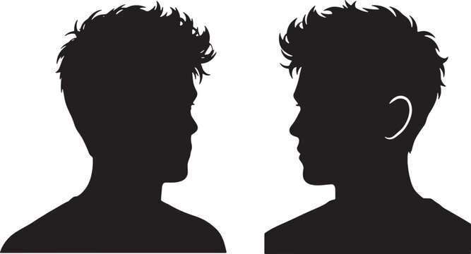Male head profile silhouette vector graphic showing two young men facing each other in a clean and minimalist artistic style
