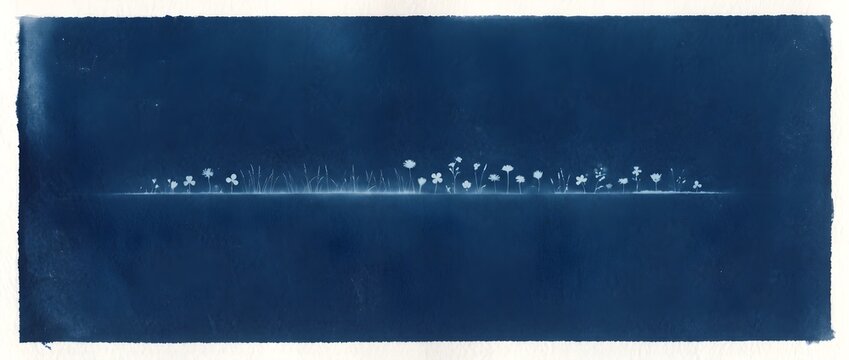 Minimalist Deep Prussian Blue Wall Art Panel with Subtle Horizon Line