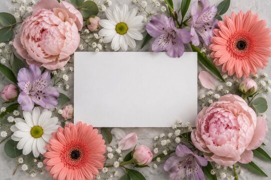 Pastel floral frame with blank white card
