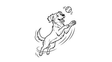 Obraz premium Happy Dog Character Mid-Jump with Ball in Minimalist Line Art Illustration