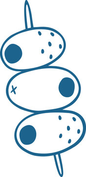 Olives Skewer Hand Drawn Blue Line Art Vector Illustration