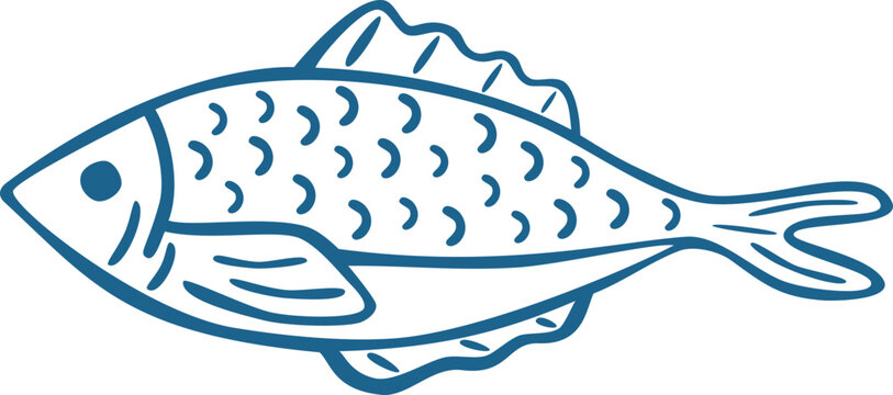 Line Art Sea Fish Illustration with Detailed Fins and Scales