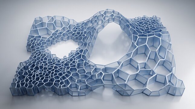 Abstract blue cellular structure wireframe with parametric voronoi geometry pattern
