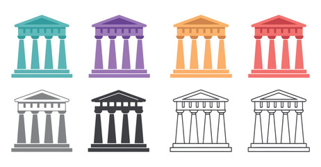 Obraz premium Set of ancient Greek temple architectural icons in various colors and outline styles.
