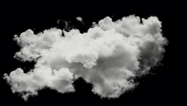 A single fluffy white cumulus cloud isolated on a black background, perfect for digital compositing, sky replacement, and creative design projects