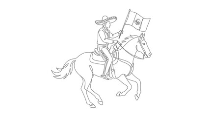 Fototapeta premium Continuous Line Drawing of a Mexican Charro Riding a Horse