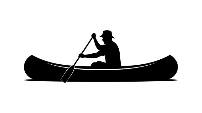 Canoe with paddler silhouette against a white background