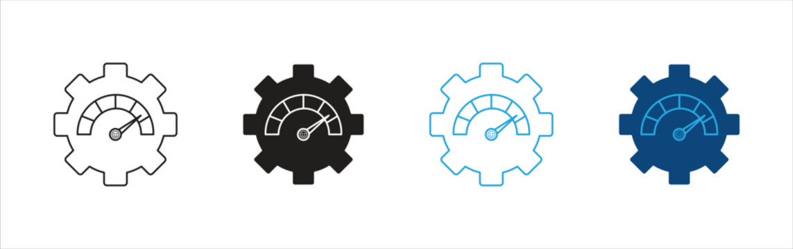 Performance Optimization Gauge Icon Set, Representing Speed, Efficiency, Performance, Optimization, Productivity, Improvement, and Business Growth, Vector Illustration