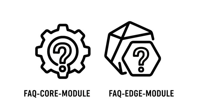 Faq core module and faq edge module line art icons representing customer support and helpdesk systems with helpdesk icon question mark support syste