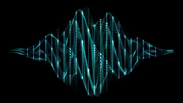 Abstract cyan soundwave visualization pulsing dynamically on black background in mesmerizing digital motion graphics stock footage.