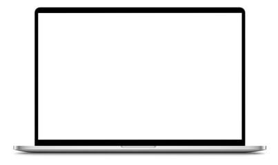 Obraz premium Open laptop with wide transparent screen aluminum silver case isolated on transparent background