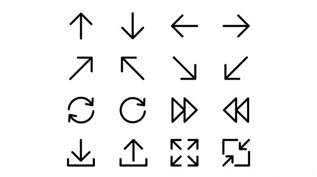 Arrow navigation icons with upload download expand minimize rotation vector illustration design.