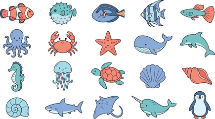 Obraz premium Collection of cute sea