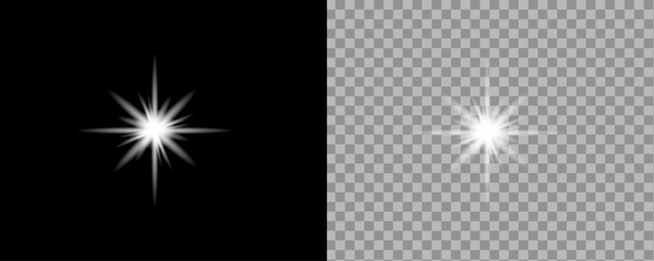 Single white star burst light effect isolated on black and transparent background for graphic design projects © Zihan Mia